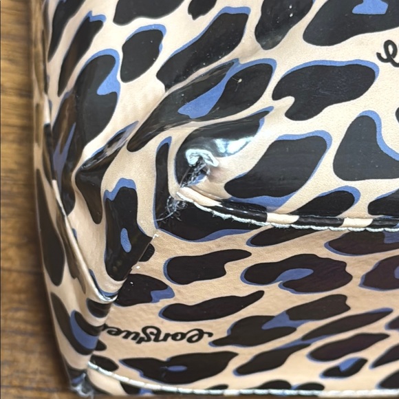 Consuela Blue Leopard Print Zip Top  Crossbody Bag W/ Leather Tassels - Picture 5 of 11